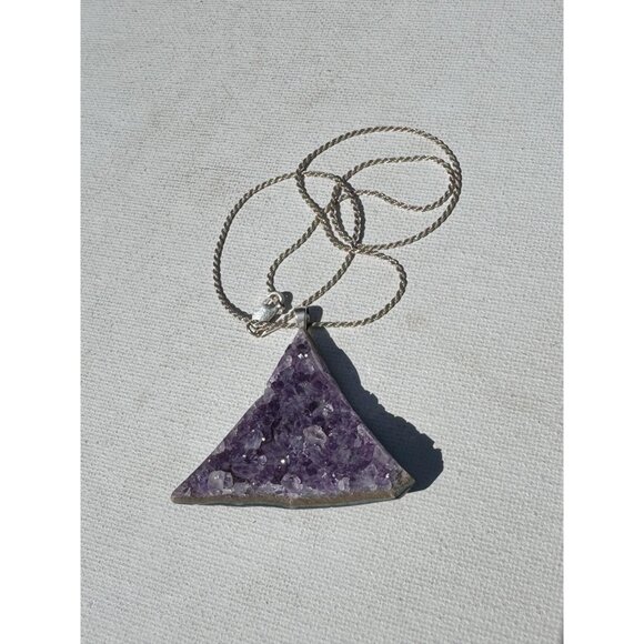 Amethyst Druzy Crystal Pendant Necklace Sterling Silver Chain - New Old Stock - Picture 7 of 8
